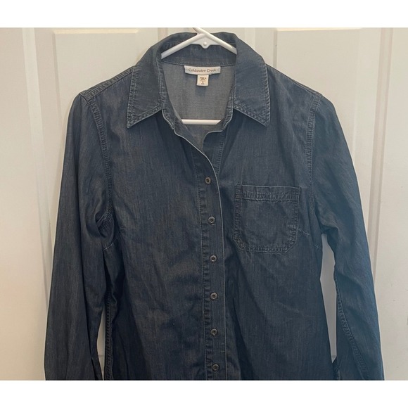 Coldwater Creek Tops - Coldwater Creek Dark Wash Denim Chambray Button Down Tunic Shirt Cotton Womens S